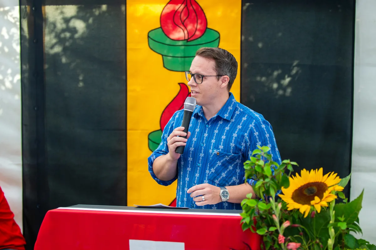 Philipp Zopp (SVP), Präsident des Parlaments Wetzikon, spricht an der Bundesfeier. 